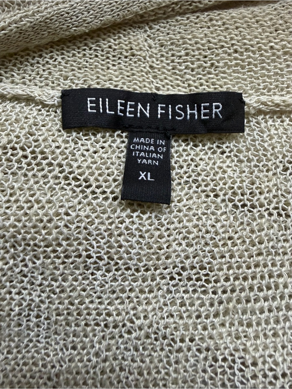Eileen Fisher XL Beige Linen Blend Open Front Cardigan Italian Yarn - Picture 8 of 9